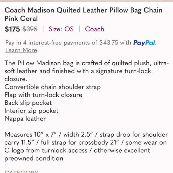 Coach Madison Quilted Leather Pillow Bag Chain Pink Coral - Picture 13 of 15